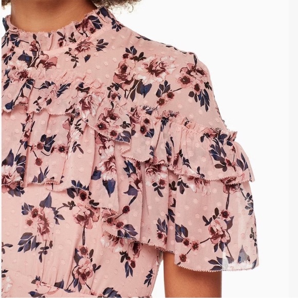 Kate Spade Prairie Rose Silk Mini Dress Pink Peony Floral Print Ruffle 8 - Picture 7 of 13